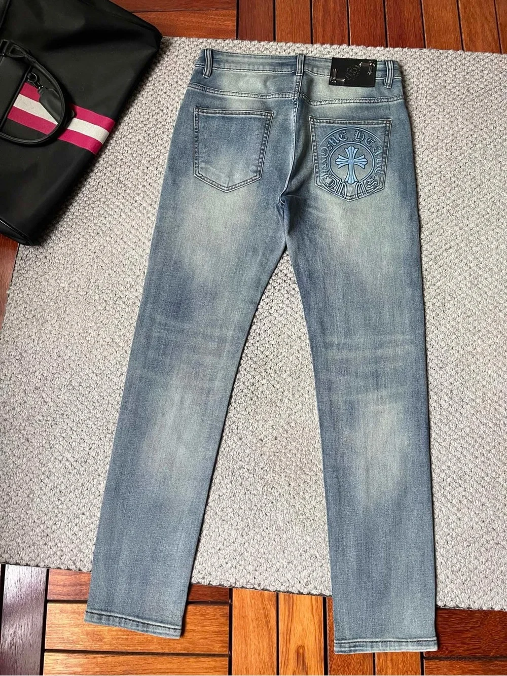 Chrome Hearts Men’s Washed Blue Slim Straight Jeans